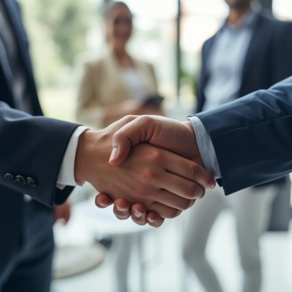 Apretón de manos simbolizando la asociación con clientes